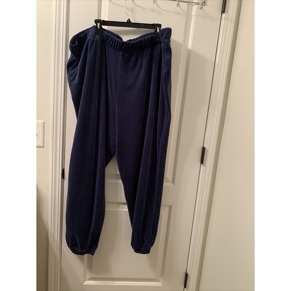 Ava & Viv Womens 3X Velour Jogger Pants Pockets Navy Blue